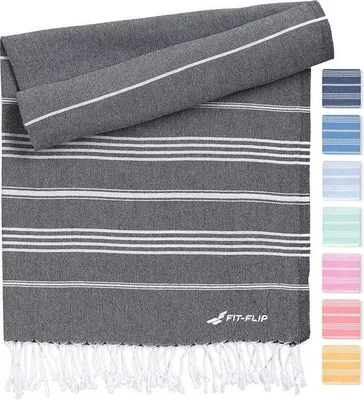 Zdjęcie produktu dla Unyqoos® Hamamtuch XXL – ręcznik do kąpieli i plaży, 100x200 cm, 100% bawełna z recyklingu, szybkoschnący, idealny jako ręcznik do sauny lub pareo, kolor antracyt