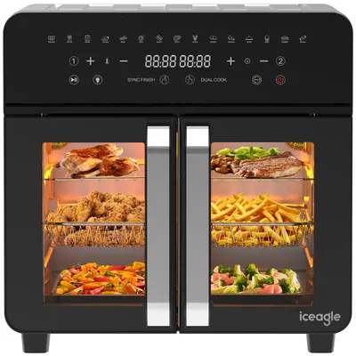 Produktbild von 23L Heißluftfritteuse Minibackofen Air fryer, Dual Zone Heissluftfritteuse XXL mit LED-Touchscreen 15 Programmen Heissluftfritteuse Ofen mit Doppelkam