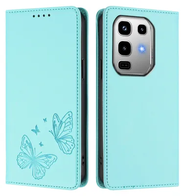Produktbild von Lederhülle für Infinix Note 50 4G/Note 50 Pro 4G, Schmetterling Prägung Leder Brieftasche Schutzhülle mit Ständer Türkis