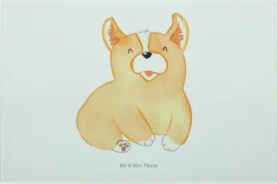 Produktbild von Mr. & Mrs. Panda Glasschneidebrett Corgie - Weiß - Geschenk, Hund, Schneidplatte Glas, Corgi, Schneidebrett Aus, Spruch, schneidbrett, Hackbrett, Sprüche, Bellen