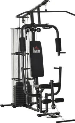 Produktbild von Gym Kraftstation Fitnessstation Multigym Mit Gewichten, Latzug & Beincurl, Metall & PolyurethanKunstleder, Schwarz