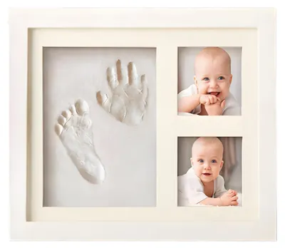 Immagine prodotto di Set per impronte di mani e piedi per neonati, cornice bianca - Kit 3D con argilla