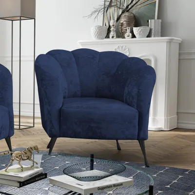 Produktbild von Ravio Cocktailsessel Adria, Stilvoll Muschelsessel, Muschelstuhl, Freizeitsessel für Wohnzimmer, Armlehnstuhl (Eureka 2127 + Schwarze Beine)