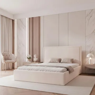 Productafbeelding van Boxspringbed TIRANO 200x200, ecru, crèmekleurig, fluweelvelours, met opbergruimte en lattenbodem