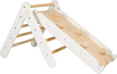 Produktbild von MEOWBABY Klettergerüst für Kinder - Indoor Kletterdreieck mit Rutsche/Kletterwand, Montessori Spielgeräte Pikler aus Holz, Weiß