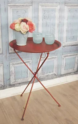 Produktbild von Beistelltisch ROUGE vintage Metall-Klapptisch rund im Shabby chic rot