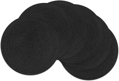 Produktbild von PolkaHome® Platzsets rund geflochten 6er Set Ø 33 cm hitzebeständig schmutzabweisend schwarz