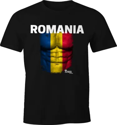 Produktbild von EM T-Shirt Herren Fußball Rumänien Flagge Fanshirt Waschbrettbauch MoonWorks®  L