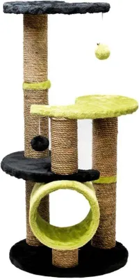 Produktbild von Famanu Kratzbaum 86 cm - Doppelplattform Tunnel - Schwarz/Grün