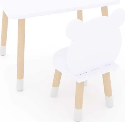 Produktbild von DEKORMANDA – Kindertisch mit Stuhl – Möbel für ein Kinderzimmer – ein Stuhl in Teddybärform für kleine Tierliebhaber – weißer Kindertisch 65 x 50 cm mit 1 Stuhl – ein Set aus Tisch und Stuhl für Kinder, perfekt zum Lernen und Spielen