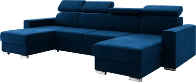 Produktbild von MEBLINI Schlafcouch mit Bettkasten - Ecksofa mit Schlaffunktion - Sofa mit Relaxfunktion und Kopfstützen - Couch U-Form - Eckcouch - Wohnlandschaft - VOSS - 306x168x79cm - Blau Samt