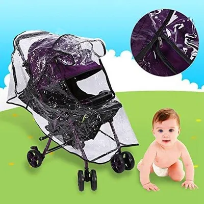 Produktbild von Regenschutz – PVC – Universeller, wasserdichter Kinderwagen-Regenschutz – Windschutz aus Stoff – Zubehör für Kinderwagen – Schutz für Babys – Schutzvorrichtung für Kinderwagen, geeignet für Schnee und Regen
