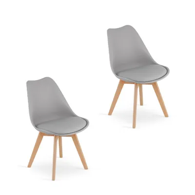 Image de lot de 2 chaises de salle à manger Chaise de salon 2x grise avec pieds en bois massif naturel, chaise coque confortable & stable