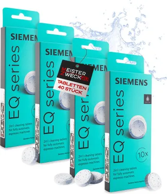 Produktbild von MEISTERZWECK4U - Siemens TZ80001A Reinigungstabletten 4x10 für EQ Series Kaffeevollautomaten - entfernt Kaffeeöl Rückstände, Reiniger Kaffeeautomat, Reinigungstabs Kaffeemaschine - für perfektes Aroma