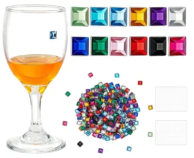 Weinglasmarker-Set, 1680 Stück, 12 Farben, 7,5x7,5x2,5 mm