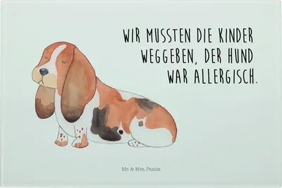 Produktbild von Mr. & Mrs. Panda Hackbrett Hund Basset Hound - Weiß - Geschenk, Niedlich, Glasschneidebrett, Sprüche, Küchenbrett, Süß, Schneidebrett Aus Glas, Schneidbrett
