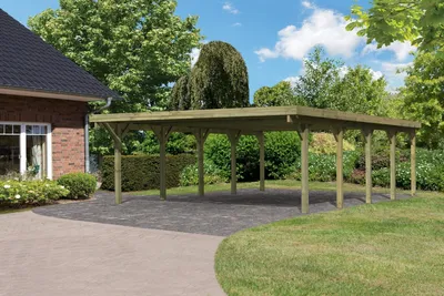 Produktbild von Doppelcarport Classic 3 Holz Überdachung Unterstand PVC-Dach kesseldruckimprägniert 563x777,5x237 cm
