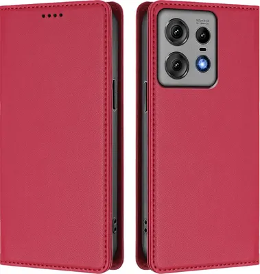Obrázek produktu pro Kožené pouzdro pro Motorola Edge 50 Pro, magnetické flipové pouzdro zPolyuretankůže se stojánkem Červená