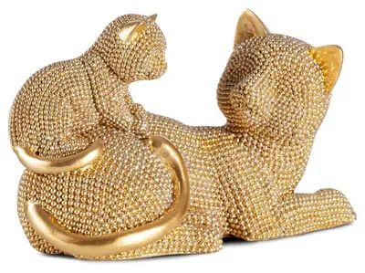 Zdjęcie produktu dla Złota figurka kotki z kociakiem 19x9x12 cm