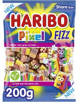Zdjęcie produktu dla Haribo Pixel f!zz owocowe żelki 200g – kolorowe, pikantne owocowe żelki do dzielenia się