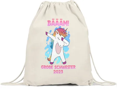 Produktbild von Bäääm Große Schwester 2023 Turnbeutel Gymsack Einhorn Schwangerschaft Ankündigung Babyparty Babyshower Geschwister