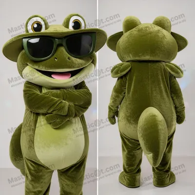 Produktbild von Frosch-Maskottchen MASTICOT mit breiten Schultern in Olivgrün