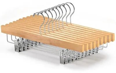 Produktbild von Famanu Kleiderbügel Set 10 Holzkleiderbügel mit Clips und drehbarem Haken – Natur