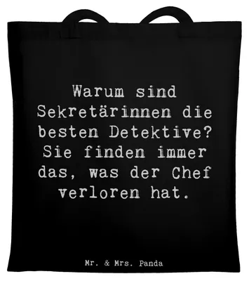 Produktbild von Mr. & Mrs. Panda Jutebeutel Spruch Sekretärin Detektiv - Schwarz - Geschenk, Bürodetektivin, Tasche, Besprechungen, Detektive, Berufsalltag, Berufsprodukte, Shopping