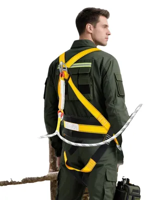 Produktbild von Auffanggurtset, Hochfester Polyester-Gurt, Verstellbar von 90 cm bis 130 cm, Tragfähigkeit 100 kg, Entspricht EN 361 Standards, Wiegt 1,2 kg