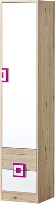 Obrázek produktu pro Nábytek24 šatní skříň NICO 05, šatní skříň, skříň se závěsnými dveřmi, šatní skříň se 2 zásuvkami a 4 policemi, policová skříň s dveřmi světlý dub/bílá/růžová