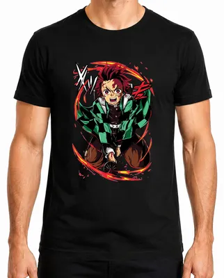 Produktbild von Tanjiro Kamado Dämonenjäger Schwert Flammen Anime Geschenk Herren T-Shirt, Schwarz, XL