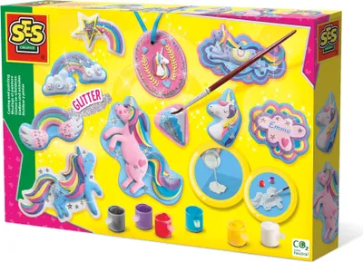 Obrázok produktu pre SES Creative® Súprava na odlievanie zo sadry trblietavé jednorožce a dúha viacfarebná