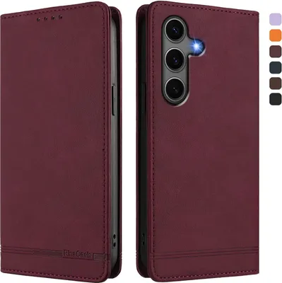 Obrázek produktu pro Pouzdro pro Samsung Galaxy S25+ / S24+, retroPolyuretankožené flip pouzdro s stojánkem a přihrádkami na karty Červený