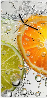 Produktbild von Wanduhr aus Glas mit Motiv Frucht Spritzer- 30 x 60 cm - inkl. Aufhängesystem