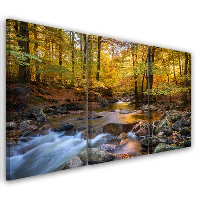 Produktbild von Triptychon auf leinwand orangefarbene landschaften 120x80 cm Feeby orange wandbild bereit zum aufhängen