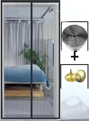 Produktbild von Fliegengitter Magnet Tur, Balkontür Insektenschutz Fliegenvorhang Magnetisch Türe, Insektenschutz Vorhang tür Terrassentür, Insektengitter Lamellenvorhang Magnetvorhang (90 x 200cm, Schwarz)