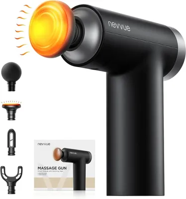 Produktbild von Kompaktes Mini Massagepistole mit wärmefunktion, Taschengroße Massage Gun mit 9 Stufen 4 Aufsätzen, leise Muskel Massagegerät zur Muskelentspannung