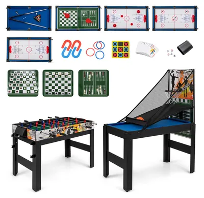 Produktbild von COSTWAY 14 in 1 Tischkicker, Multifunktionstisch mit Tischfußball, Airhockey, Billard, Tischtennis, Bowling, Shuffleboard, Schach, Dame & Backgammon