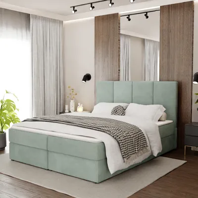 Produktbild von Muralo KONTINENTALBETT für Schlafzimmer Polsterbett mit zwei Bettkasten Bett mit Polsterkopfteil Doppelbett 160x200 Bett mit Stauraum Mint