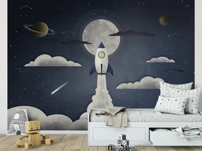 Produktbild von Vlies Fototapete Kinderzimmer 400x280 cmTapeten Wandtapete XXL für Kinder Rakete Jungen e-A-10001-a-a