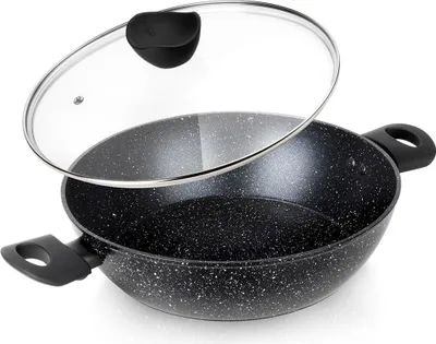 Produktbild von Vilde | Pfanne - Tiefe Bratpfanne - Ø 28 cm - Schwarz - Granitbeschichtung - mit Glasdeckel - Antihaftbeschichtet