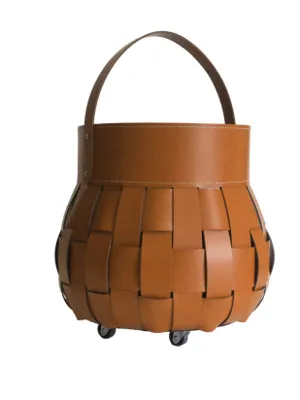 Imagen del producto de Cesta de madera trenzada "OMERO" de cuero genuino | Color marrón oscuro