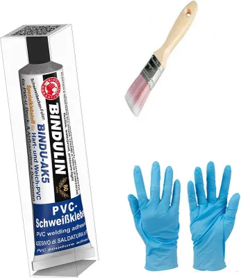 Produktbild von 170 ml Tube Ak5 PVC Kleber, Planenkleber Kaltschweißkleber, Kunststoffkleber Dose inkl. 1 Pinsel und Nitrilhandschuhe