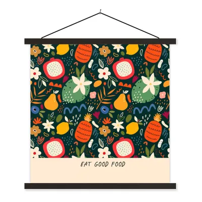 Produktbild von MuchoWow® Textilposter Sprichwörter - Gutes Essen essen - Zitate 90x90 cm mit schwarzem Rahmen - Magnetisches