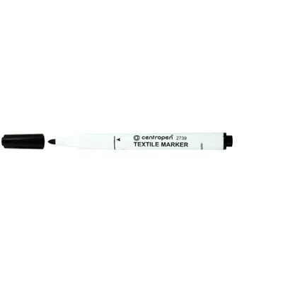 A black cap and a white textile marker are shown on a white background.