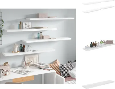 Produktbild von vidaXL Schweberegale 4 Stk. Hochglanz-Weiß 120x23,5x3,8 cm MDF - Wandregale