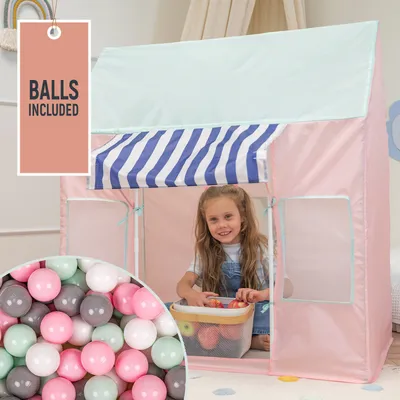 Produktbild von Selonis Kinderzelt Spielhaus Mit 600 Bälle Faltbares Eisdiele Für Kinder Spielzelt Leicht Aufzubauen Fördert Fantasie Und Kreativität Ideal Für Drinnen Und Draußen, Pink-Minze:Weiß/Grau/Minze/Puderrosa