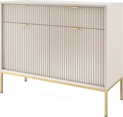 Image de Selsey VELLORE - Buffet 2 portes, gris avec structure dorée, 104 cm