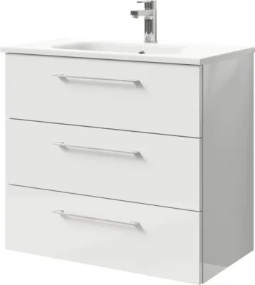 Produktbild von Pelipal Badmöbel-Set Sunline 121 BxHxT 81 x 74 x 46 cm Frontfarbe weiß hochglanz mit Mineralguss-Waschtisch und Waschtis