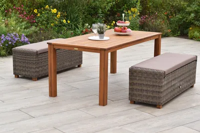 Obrázek produktu pro Merxx "Toskana" 5dílná sada, 2 lavice Toskana, 2 sedáky, 1 stůl 185 x 90 cm, hliník/plastové proutí/akácie